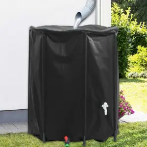 Kokkupandav vihmaveetünn kraaniga, 1250 l, must PVC, 120 x 110 cm
