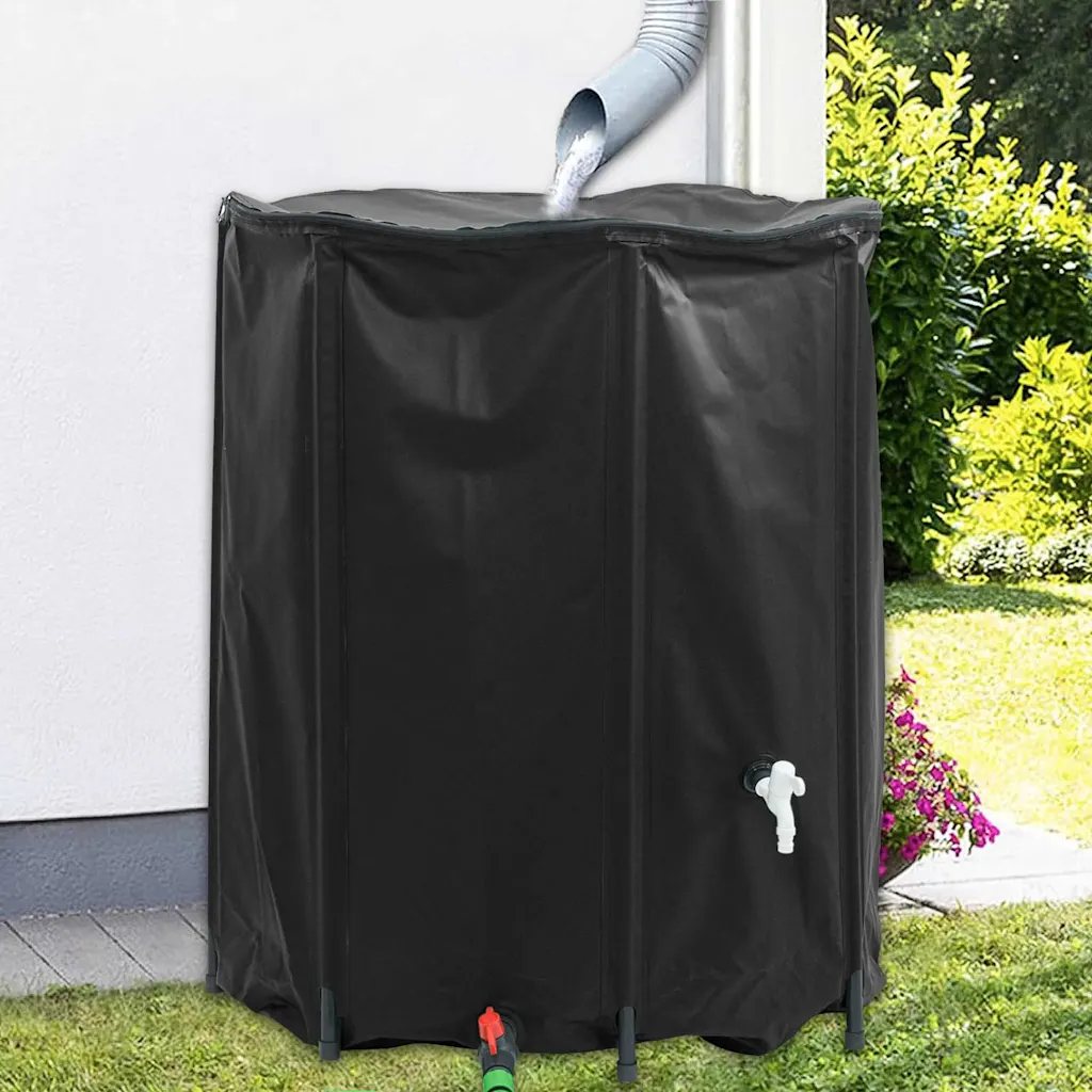 Kokkupandav vihmaveetünn kraaniga, 1250 l, must PVC, 120 x 110 cm