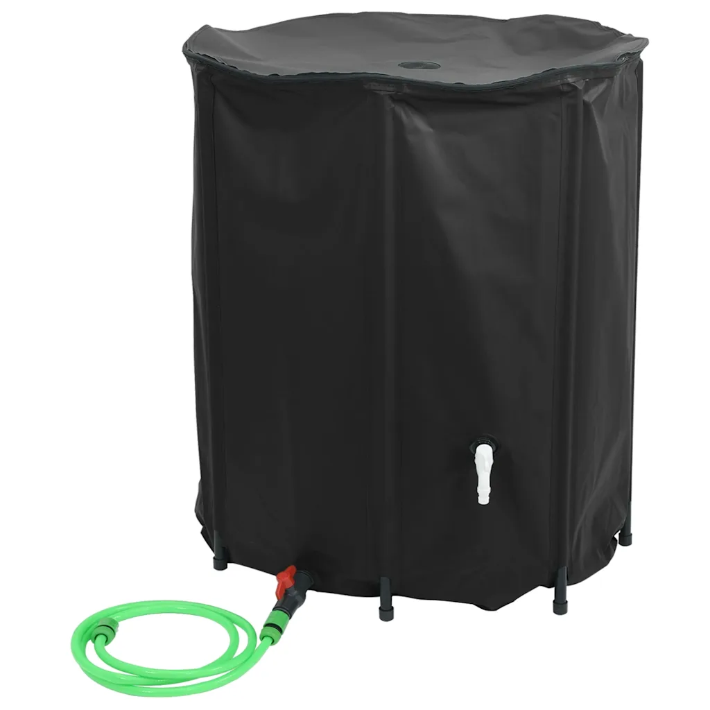 Kokkupandav vihmaveetünn kraaniga, 1250 l, must PVC, 120 x 110 cm