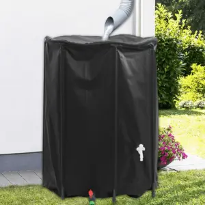 Kokkupandav vihmaveetünn kraaniga, 1350 l, must PVC, 120 x 120 cm