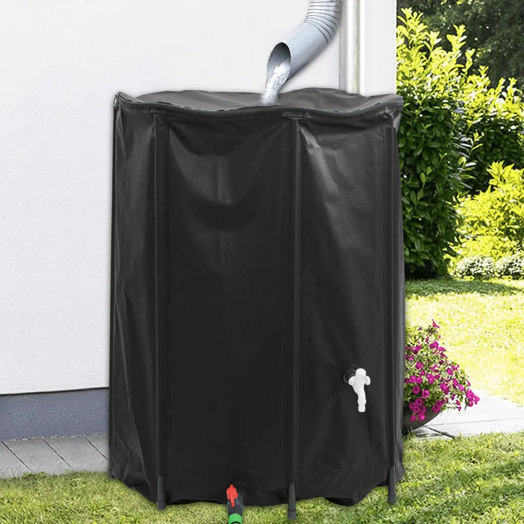 Kokkupandav vihmaveetünn kraaniga, 1350 l, must PVC, 120 x 120 cm