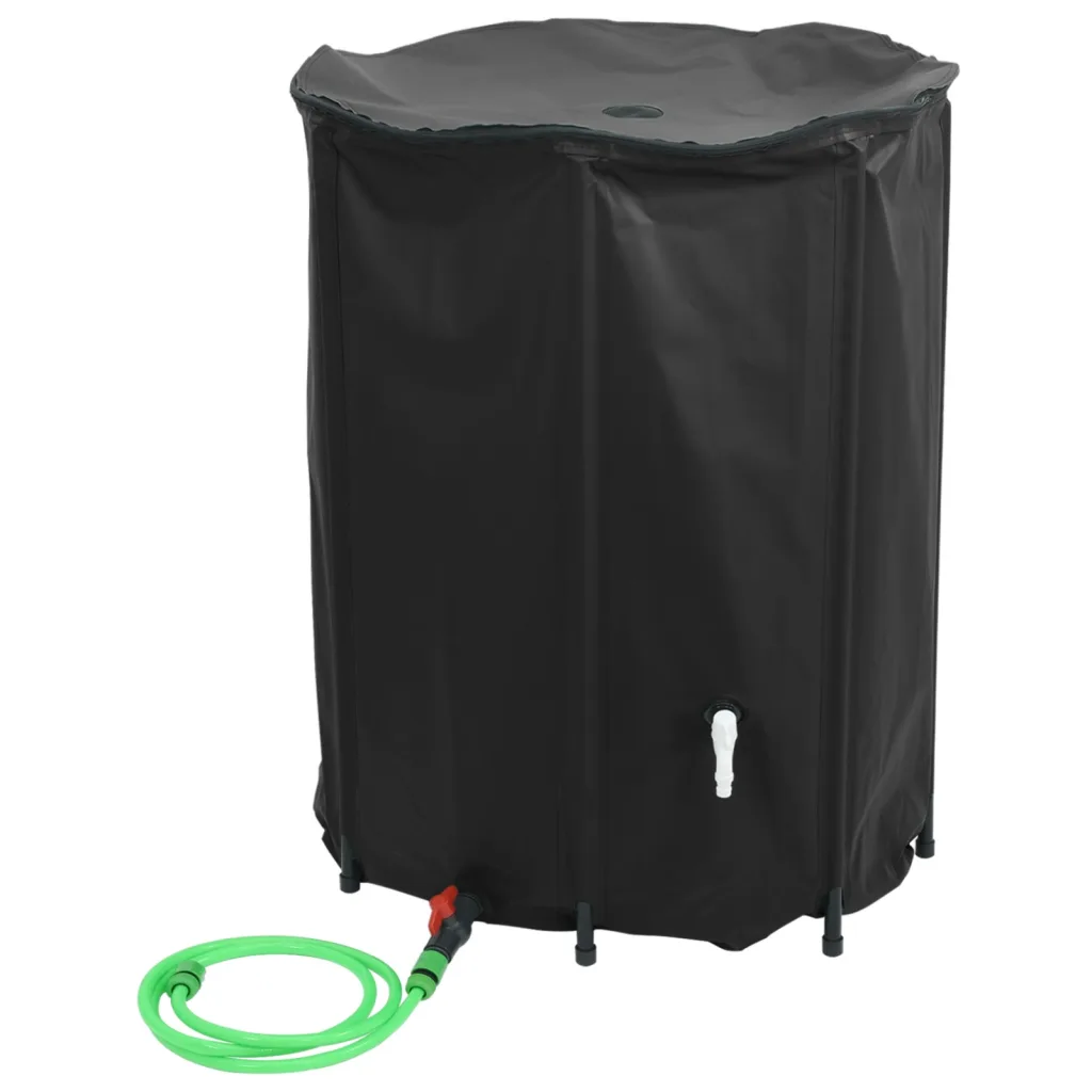 Kokkupandav vihmaveetünn kraaniga, 1350 l, must PVC, 120 x 120 cm