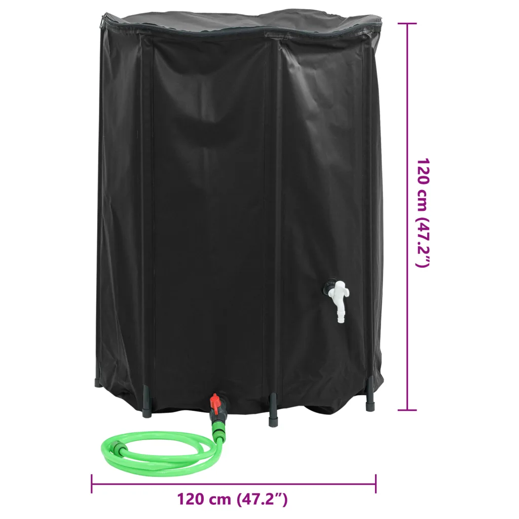 Kokkupandav vihmaveetünn kraaniga, 1350 l, must PVC, 120 x 120 cm