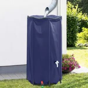 Kokkupandav vihmaveetünn kraaniga, sinine PVC, 250 L, 60 x 92 cm