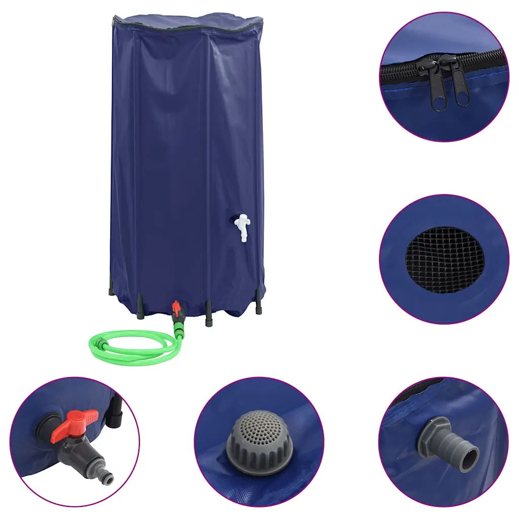 Kokkupandav vihmaveetünn kraaniga, sinine PVC, 250 L, 60 x 92 cm