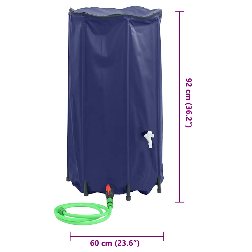 Kokkupandav vihmaveetünn kraaniga, sinine PVC, 250 L, 60 x 92 cm
