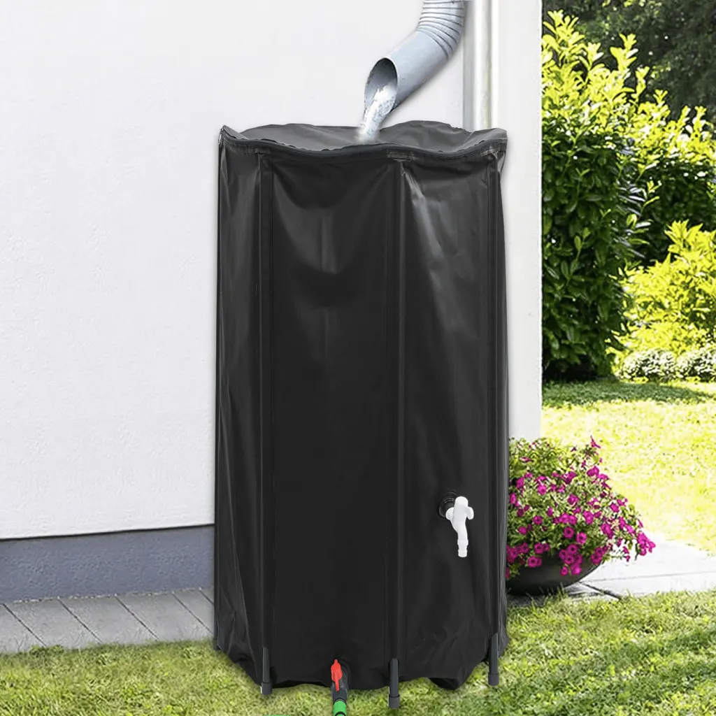 Kokkupandav vihmaveetünn kraaniga, 380 l veepaak, must PVC, 70 x 100 cm