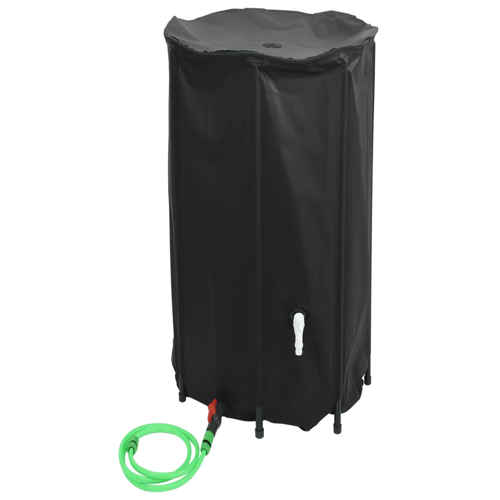 Kokkupandav vihmaveetünn kraaniga, 380 l veepaak, must PVC, 70 x 100 cm