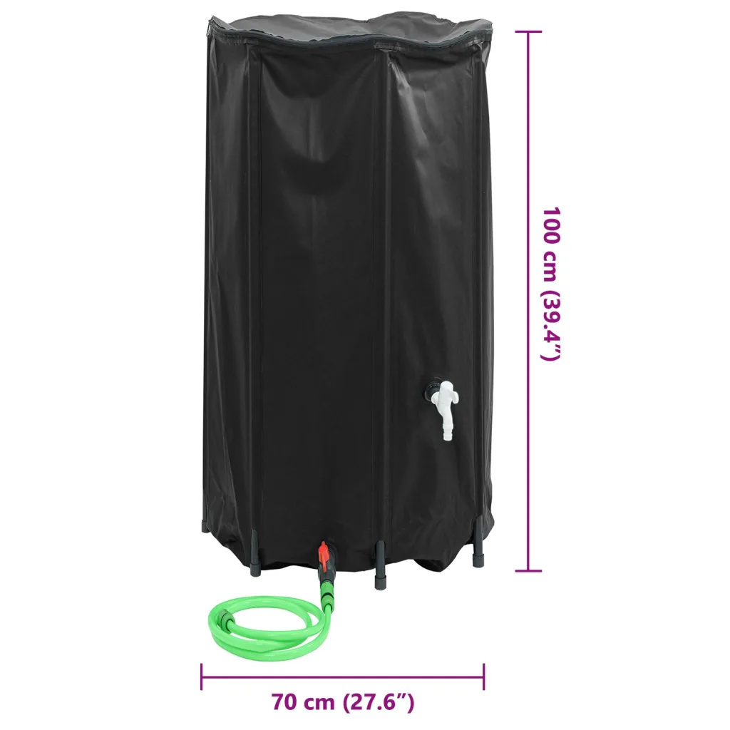 Kokkupandav vihmaveetünn kraaniga, 380 l veepaak, must PVC, 70 x 100 cm