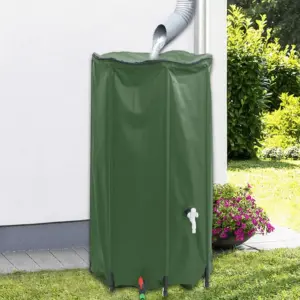 Kokkupandav vihmaveetünn kraaniga, 380 l, roheline PVC, 70 x 100 cm