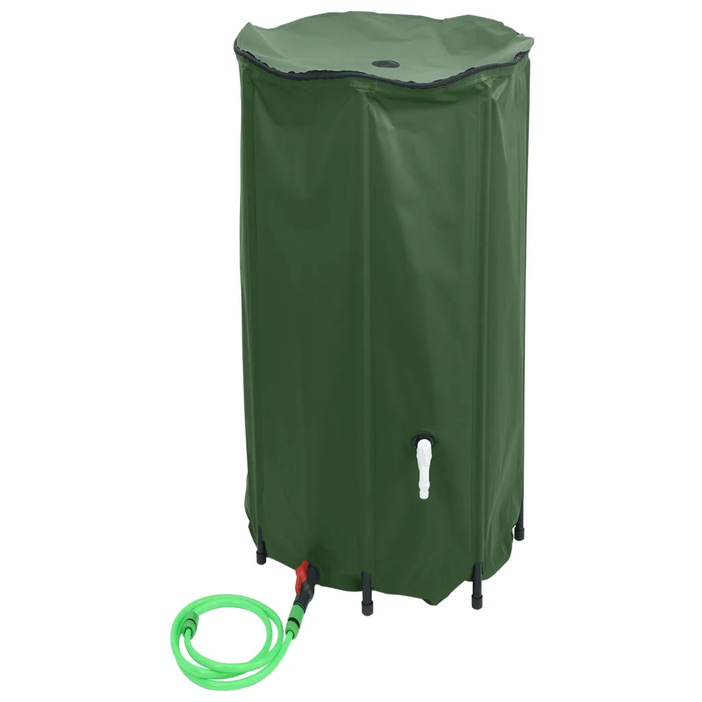 Kokkupandav vihmaveetünn kraaniga, 380 l, roheline PVC, 70 x 100 cm
