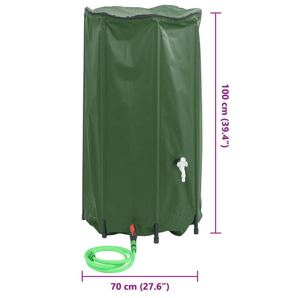Kokkupandav vihmaveetünn kraaniga, 380 l, roheline PVC, 70 x 100 cm