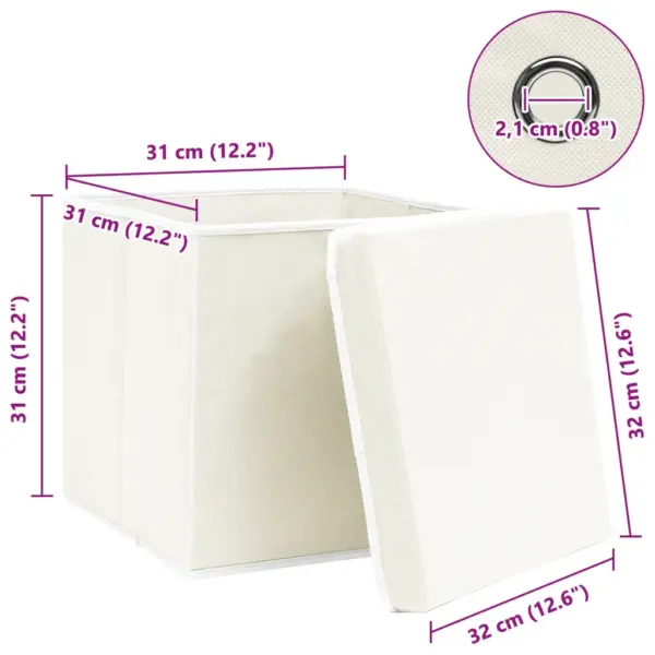 Kokkupandavad hoiukastid kaantega, 4 tk, valge mittekootud kangas, 32 x 32 x 32 cm – 6