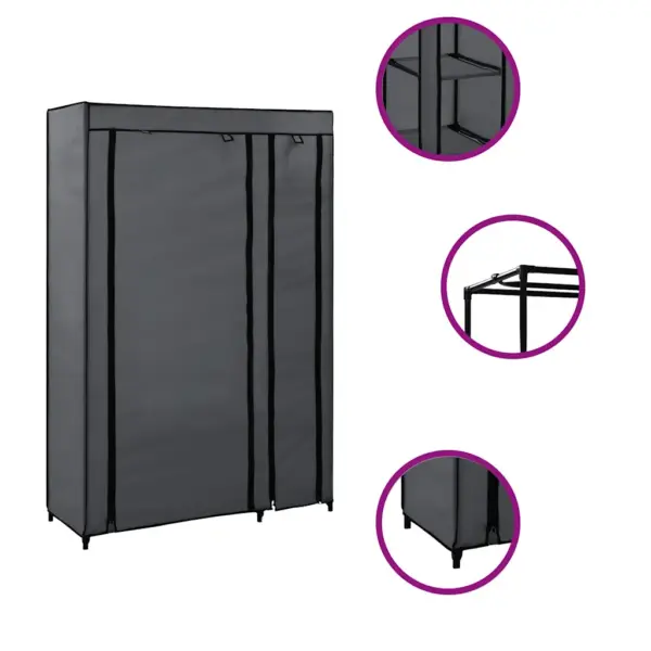 Kokkupandavad riidekapid 2 tk, hall fliiskangas ja terastoruraam, 110 x 45 x 175 cm – 2