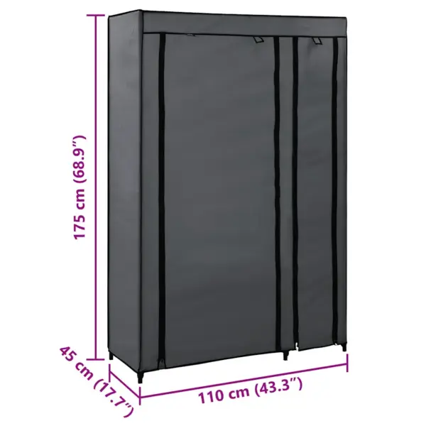 Kokkupandavad riidekapid 2 tk, hall fliiskangas ja terastoruraam, 110 x 45 x 175 cm – 8