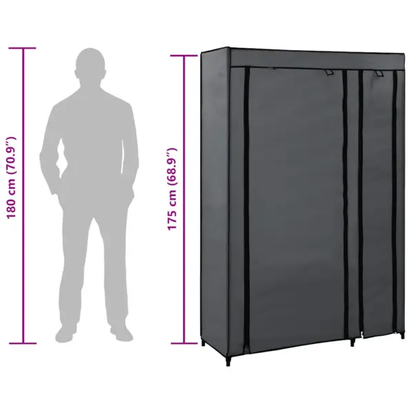 Kokkupandavad riidekapid 2 tk, hall fliiskangas ja terastoruraam, 110 x 45 x 175 cm – 9