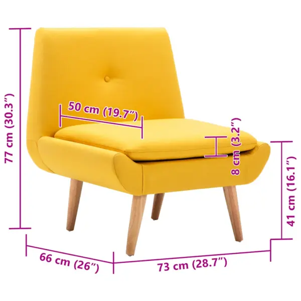 Tugitool kangapolstriga, kollane, kautšukipuidust jalgadega, 73 x 66 x 77 cm – 8