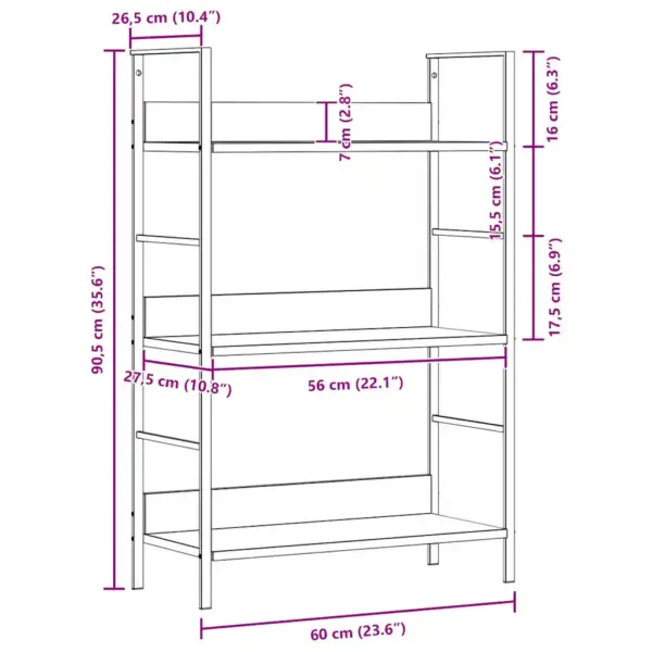 Kolmekorruseline raamaturiiul, must, tehispuit ja teras, 60 x 27,6 x 90,5 cm – 10