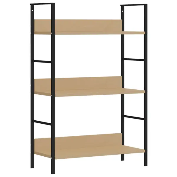 Kolmekorruseline raamaturiiul tamm ja must, tehispuit ja teras, 60 x 27,6 x 90,5 cm – 2