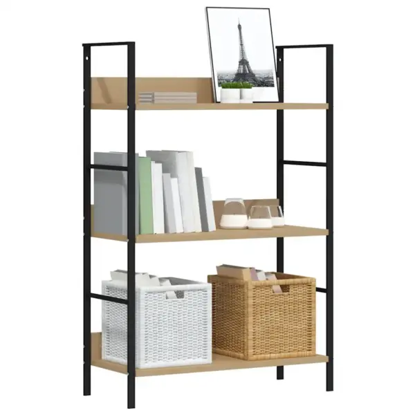 Kolmekorruseline raamaturiiul tamm ja must, tehispuit ja teras, 60 x 27,6 x 90,5 cm – 4