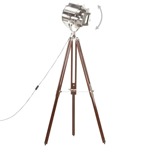 Reguleeritava kõrgusega kolmjalaga põrandalamp, mangopuit ja hõbedane teras, 120–180 cm – 4