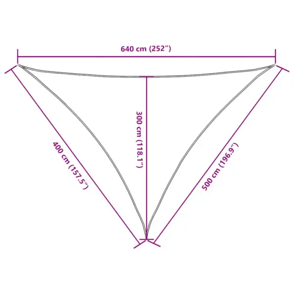 Kolmnurkne veekindel päikesepuri UV-kaitsega, kollane, 4 x 5 x 6,4 m, oxford-kangas – 10
