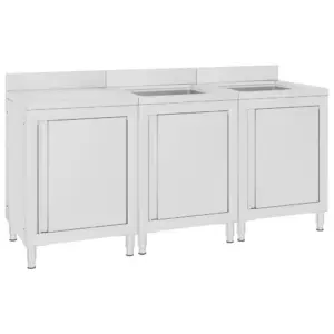 2 valamu- ja 1 äravoolukapiga kommertsköögi valamukomplekt, roostevaba teras, 180 x 60 x 95–96 cm