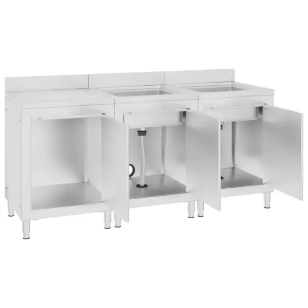 2 valamu- ja 1 äravoolukapiga kommertsköögi valamukomplekt, roostevaba teras, 180 x 60 x 95–96 cm – 4