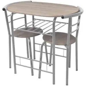 Kompaktne baarikomplekt MDF-plaadiga, 3-osaline, hõbedase raudraamiga, pruun, laud 80 x 53 x 74 cm