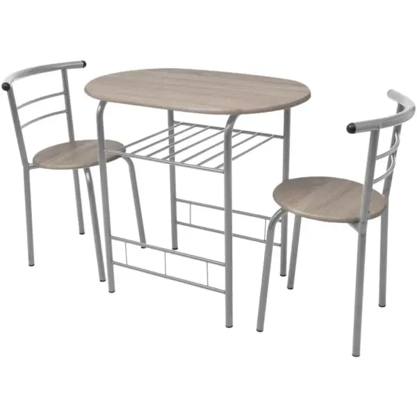 Kompaktne baarikomplekt MDF-plaadiga, 3-osaline, hõbedase raudraamiga, pruun, laud 80 x 53 x 74 cm – 2