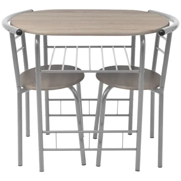 Kompaktne baarikomplekt MDF-plaadiga, 3-osaline, hõbedase raudraamiga, pruun, laud 80 x 53 x 74 cm – 3