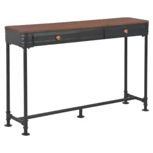 Tööstusliku stiiliga konsoollaud 2 sahtliga, kuusepuit ja must metallraam, 120 x 30 x 75 cm
