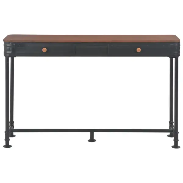 Tööstusliku stiiliga konsoollaud 2 sahtliga, kuusepuit ja must metallraam, 120 x 30 x 75 cm - 3