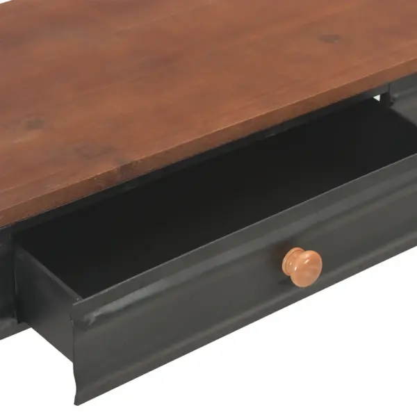 Tööstusliku stiiliga konsoollaud 2 sahtliga, kuusepuit ja must metallraam, 120 x 30 x 75 cm - 9