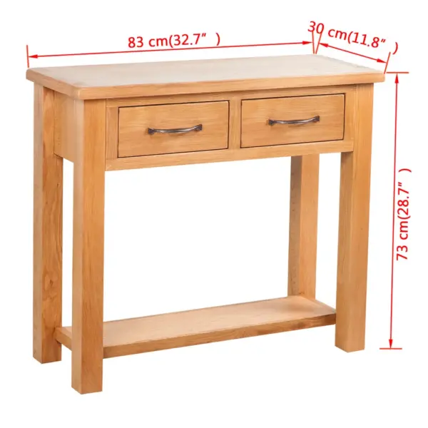 Konsoollaud 2 sahtliga, tammepuiduga, pruun, 83 x 30 x 73 cm – 6