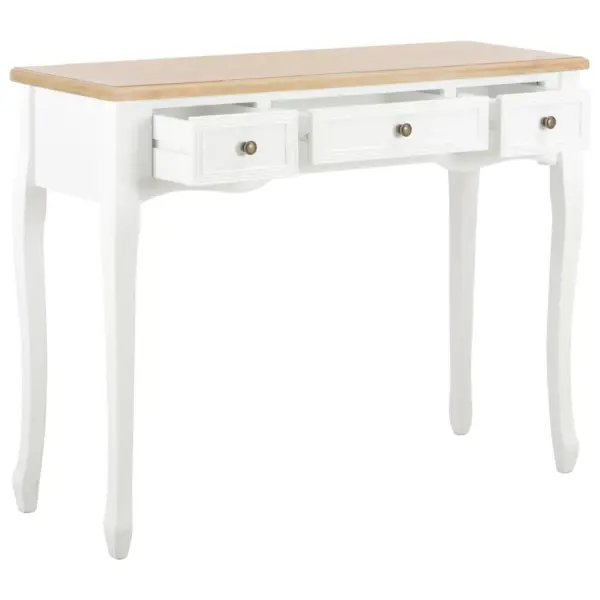 Valge-pruun konsoollaud kolme sahtliga, MDF ja männipuit, 100 x 35 x 78 cm – 2