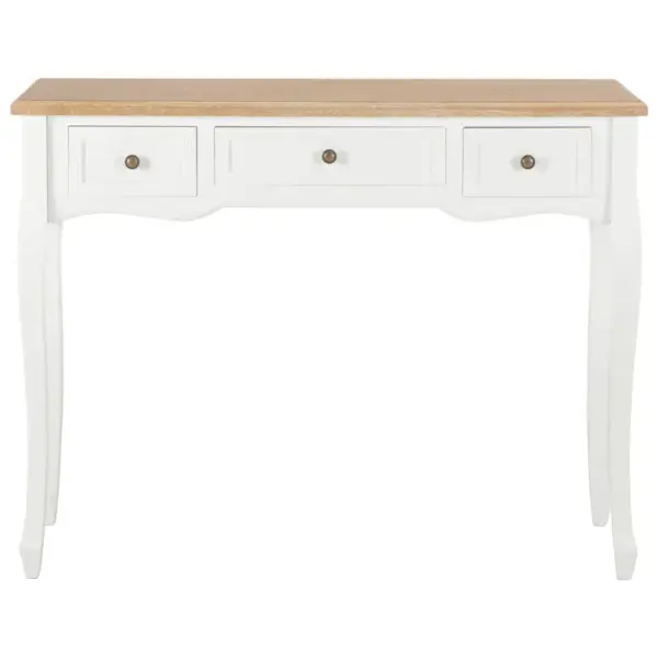 Valge-pruun konsoollaud kolme sahtliga, MDF ja männipuit, 100 x 35 x 78 cm – 3