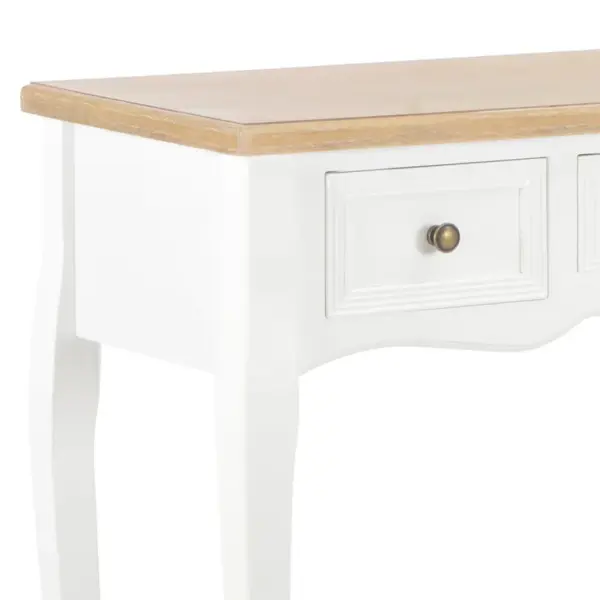 Valge-pruun konsoollaud kolme sahtliga, MDF ja männipuit, 100 x 35 x 78 cm – 6
