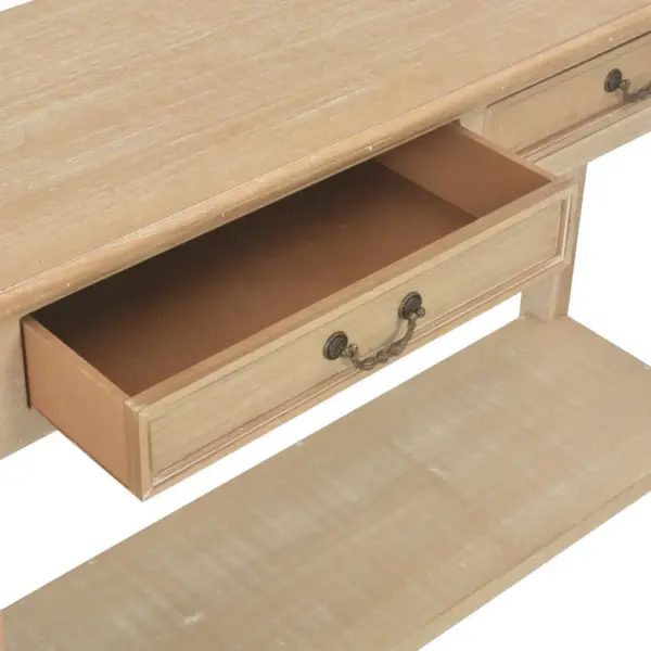 Naturaalset tooni konsoollaud kahe sahtli ja alumise riiuliga, 110 x 35 x 80 cm – 7