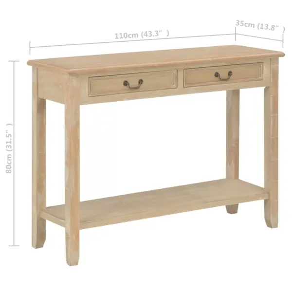 Naturaalset tooni konsoollaud kahe sahtli ja alumise riiuliga, 110 x 35 x 80 cm – 8