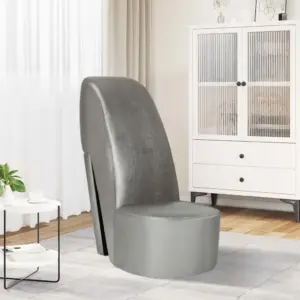 Kõrge kontsa kujuga aksenttool, hõbedane kunstnahk, 43 x 82,5 x 85,5 cm
