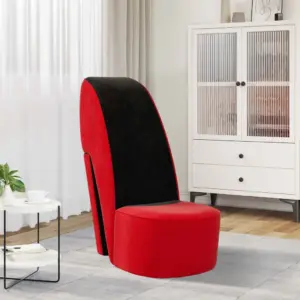 Kõrge kontsaga kingakujuline disaintool, sametist, punane-must, 43 x 82,5 x 85,5 cm