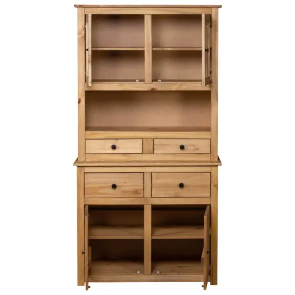 Kõrge naturaalset tooni männipuidust kapp avatud osa ja klaasustega, 93 x 40,5 x 180 cm, Panama sari – 4