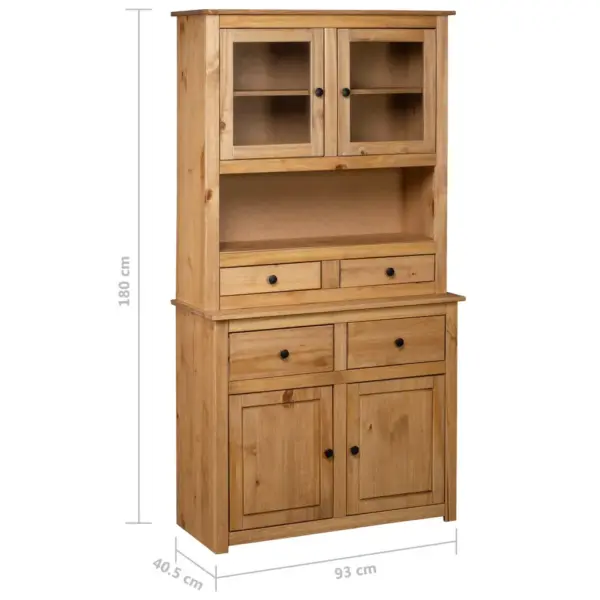 Kõrge naturaalset tooni männipuidust kapp avatud osa ja klaasustega, 93 x 40,5 x 180 cm, Panama sari – 7