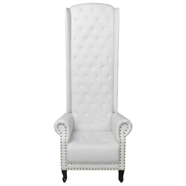 Luksuslik kõrge seljatoega tugitool kristallnööpidega, valge kunstnahk, 77 x 65 x 181 cm – 3
