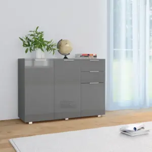 Kõrgläikega hall puhvetkapp 2 sahtli ja 3 uksega, 107 x 35 x 80,5 cm