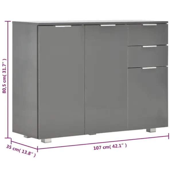 Kõrgläikega hall puhvetkapp 2 sahtli ja 3 uksega, 107 x 35 x 80,5 cm – 9