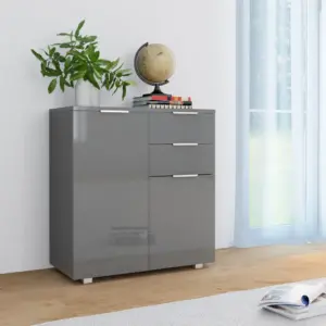 Kõrgläikega hall puhvetkapp 2 sahtli ja 2 uksega, 71 x 35 x 80 cm, tehispuit