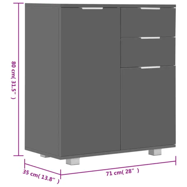 Kõrgläikega hall puhvetkapp 2 sahtli ja 2 uksega, 71 x 35 x 80 cm, tehispuit – 9