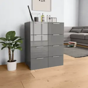 Kõrgläikega hall puhvetkapp 8 sahtliga, tehispuit, 60 x 35 x 80 cm